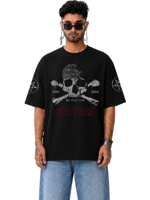 Fuddy Moda Unisex Mötley Crüe The Final Tour Kol Baskılı Tişört, Oversize Rock Band Temalı Tshirt