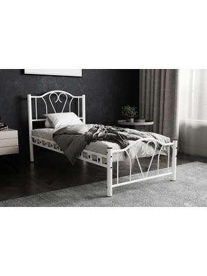Vivense Argimo Orkide Ferforje Karyola, Beyaz, 90X200