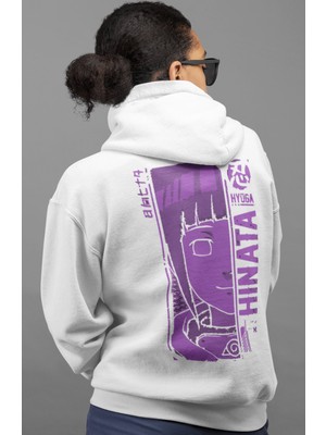 Sevbano Hinata Hyuga Naruto Anime Sırt Baskılı Unisex Oversize Penye Hoodie