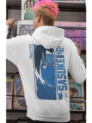 Sevbano Sasuke Uchiha Naruto Anime Sırt Baskılı Unisex Oversize Penye Hoodie