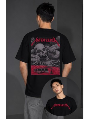 Fuddy Moda Unisex Metallica Salt Lake City Sırt Baskılı Bisiklet Yaka Tişört, Oversize Rock Band Temalı Tshirt