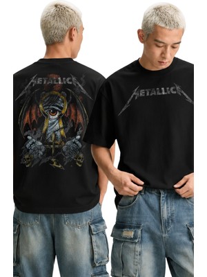 Fuddy Moda Unisex Oversize Rock Band Metallica One Eye Sırt Baskılı Bisiklet Yaka Tişört