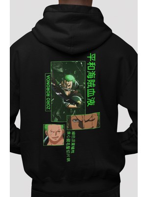 Sevbano Roronoa Zoro One Piece Anime Sırt Baskılı Unisex Oversize Penye Hoodie