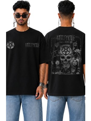 Fuddy Moda Unisex Mötley Crüe Shout At The Devil Tour Sırt Baskılı Tişört, Oversize Rock Band Temalı Tshirt