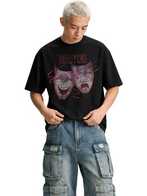 Fuddy Moda Unisex Mötley Crüe Theatre Of Pain Baskılı Bisiklet Yaka Tişört, Oversize Rock Band Temalı Tshirt