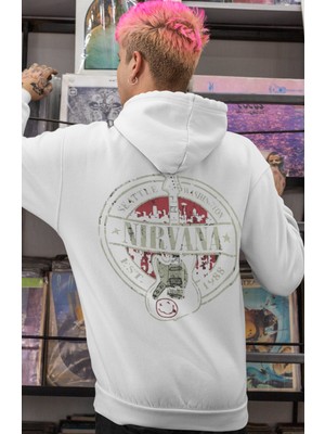 Sevbano Tasarım Nirvana Rock Metal Müzik Grubu Sırt Baskılı Unisex Oversize Penye Hoodie