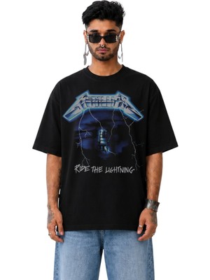 Fuddy Moda Unisex Metallica Albüm Baskılı Bisiklet Yaka Tişört, Oversize Rock Band Temalı Tshirt