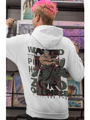 Sevbano Wanted Roronoa Zoro One Piece Anime Sırt Baskılı Unisex Oversize Penye Hoodie