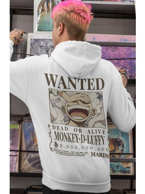Sevbano Wanted Monkey D. Luffy One Piece Anime Sırt Baskılı Unisex Oversize Penye Hoodie