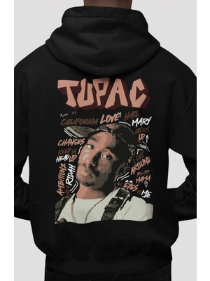 Sevbano Tupac Rapper Şarkıcı Sırt Baskılı Unisex Oversize Penye Hoodie