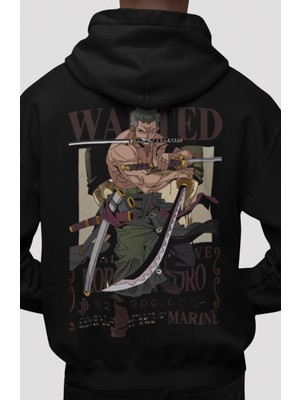 Sevbano Wanted Roronoa Zoro One Piece Anime Sırt Baskılı Unisex Oversize Penye Hoodie