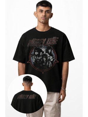 Fuddy Moda Unisex Mötley Crüe Members Ense Baskılı Bisiklet Yaka Tişört, Oversize Rock Band Temalı Tshirt