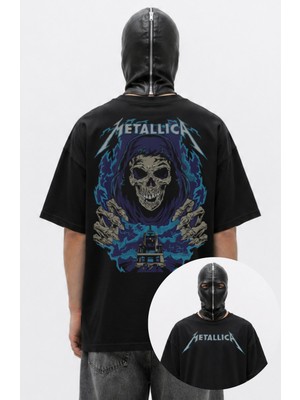 Fuddy Moda Unisex Metallica Sırt Baskılı Tişört, Oversize Rock Band Temalı Bisiklet Yaka Tshirt