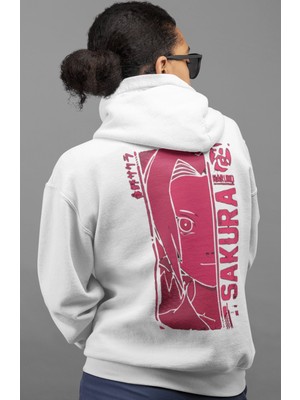 Sevbano Sakura Haruno Naruto Anime Sırt Baskılı Unisex Oversize Penye Hoodie