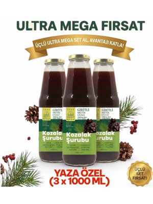 3 x 1000 ml Bergama Kozak Vakfı Kozalak Şurubu Giritli Metin Efendi