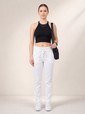 Neden Tekstil Basic Beyaz Beli Lastikli Rahat Kesim Pamuklu Pantolon