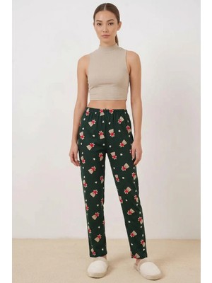Kadın Desenli Zümrüt Yeşili Pijama Altı