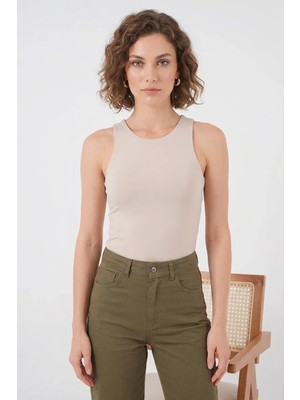 Kadın Halter Yaka Bej Body