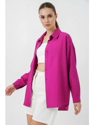 Kadın Oversize Pamuklu Koyu Pembe Gömlek