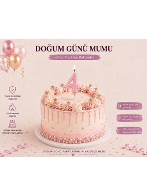 Parti Dükkanı Pembe 4 Rakam Pasta Mumu 12 cm Doğum Günü Sayı Mumu