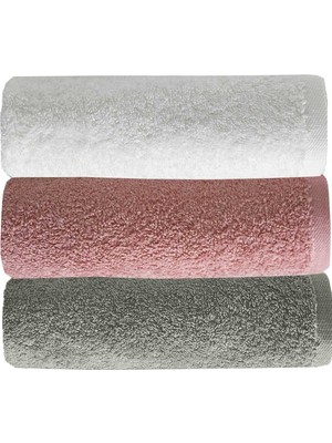 Mira Home 3 Lü Düz Renk El Yüz Havlu Seti %100 Pamuklu 50X90 cm Gri-Gül-Beyaz