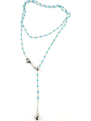 Ose Shop Beyaz Mineli 925AYAR Gümüş  Asansörlü Zincir Kolye Max Boy 60 cm