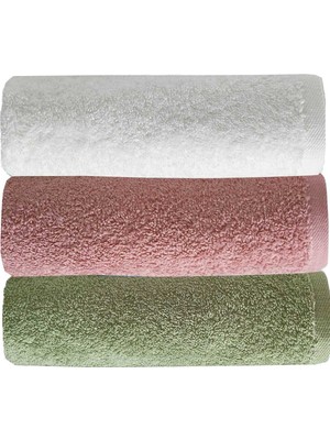 Mira Home 3 Lü Düz Renk El Yüz Havlu Seti %100 Pamuklu 50X90 cm Yeşil Gül Beyaz