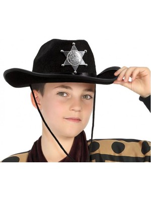 Çocuk Kovboy Şapkası Sheriff Şapkası Siyah Renk