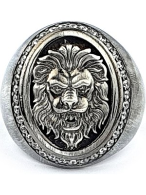 Ose Shop Masculine Trace Zirkon Taş Detaylı Aslan Figürlü 925AYAR Gümüş Tasarım Erkek Yüzük