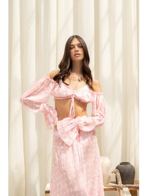 Mai Samos Puantiyeli Pembe Crop Etek Takım