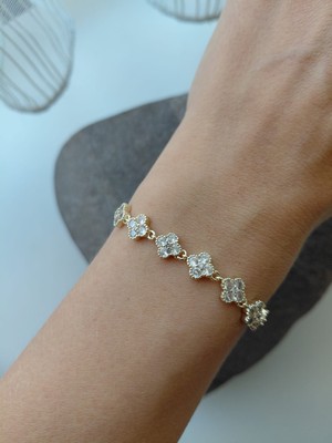 Lavante Butik 14K Zirkon Taşlı Yonca Bileklik Kadın Yonca Bileklik