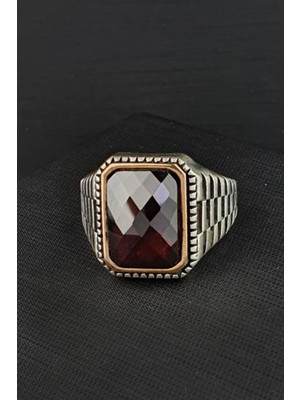 Ose Shop Faset Kesim Kırmızı Zirkon Taşlı 925 Ayar Gümüş Erkek Yüzük