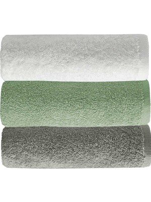 Mira Home 3 Lü Düz Renk El Yüz Havlu Seti %100 Pamuklu 50X90 cm Gri-Yeşil-Beyaz