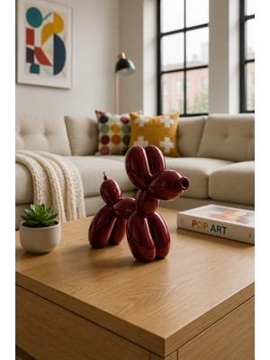Pop Art Tasarım Mum Balon Köpek Bordo