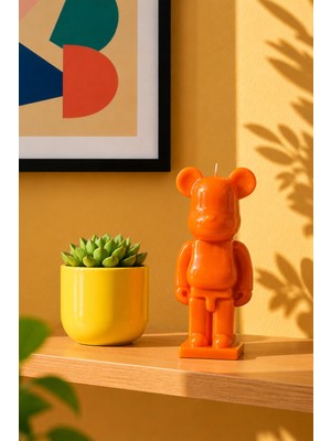 Pop Art Tasarım Mum Ayıcık Figür Turuncu 18 cm