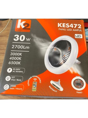 K2 Led Vantilatör Ampul (Üç Renkli Işık) Fanlı Kumandalı Rgb