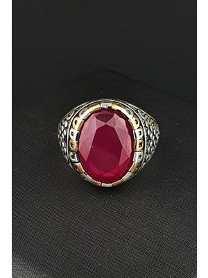 Ose Shop Kök Yakut Taşlı 925 Ayar Gümüş Erkek Yüzük