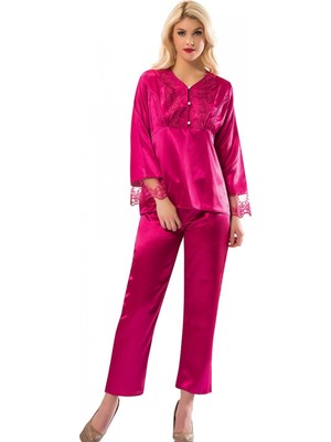 MiraLive Marsilyan- Fuşya Saten Pijama Takımı - 1595