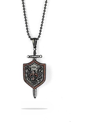 Ose Shop Granat Taşlı 925AYAR Gümüş Özel Tasarım Erkek Kolye