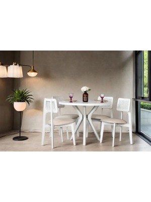 Vivense Sarte Beyaz Ahşap Yuvarlak Masa Sandalye Takımı 100X100