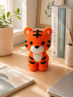 My Craft 3D Örgü Desenli Kaplan Oyuncak Figür Çocuk Hediyesi Masa Raf Dekoru Koleksiyon Süsü 13.5 cm