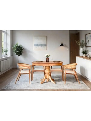 Vivense Kongo Natural Ahsap Hazeranlı Açılır Masa Takımı, 80X120