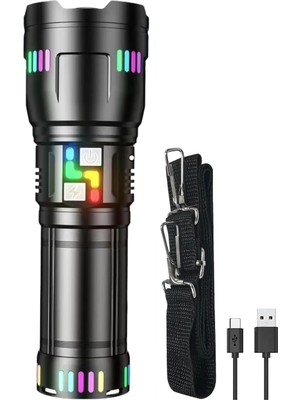 Epilons PS-2003 Ultra Parlak Su Geçirmez Zoomlu Güçlü 200W 30000 Lümen Şarjlı Bekçi Cı Kamp El Feneri