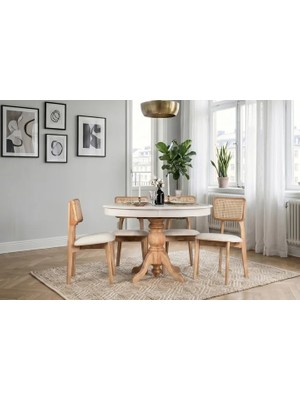 Vivense Freya Natural Ahşap Açılır Masa Takımı, 80X120