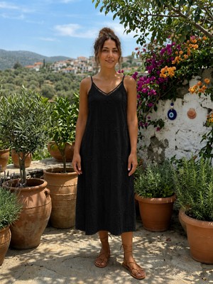 Meltem Collection Yaka Detaylı Askılı Müslin Elbise