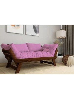 Vivense Woodesk Adalar Masif Ahşap Kanepe, Ceviz-Pembe Renk