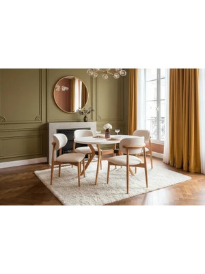 Vivense Nicoly Natural Beyaz Masa Sandalye Takımı, 80X130