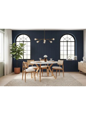 Vivense Cassandra Natural Beyaz Masa Sandalye Takımı, 80X130
