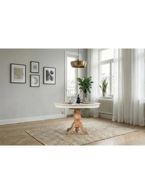 Vivense Ronya Bohem Oval Açılır Masa, Natural Beyaz, 80X120
