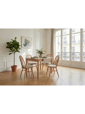 Vivense Freya Natural Açılır Mutfak Masa Takımı, 4 Sandalyeli, 80X120 cm